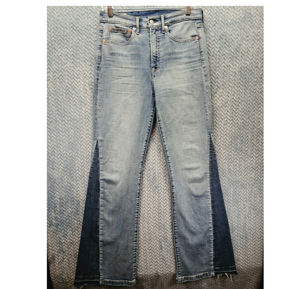 Gap 70s Flare High Rise Jeans Medium Indigo Two Tone Panel 28 6R 570484-00